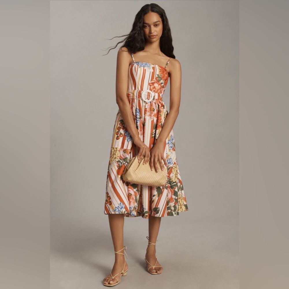 ✨ Anthropologie Belted A-Line Midi Dress Sz M - Picture 1 of 6